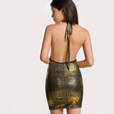 Fascination Gold Metallic Halter Mini Dress - Fashion Genie Boutique