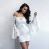 Cosmo Please White Lace Flared Sleeve Mini Dress - Fashion Genie Boutique
