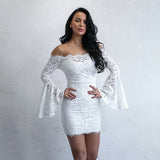 Cosmo Please White Lace Flared Sleeve Mini Dress - Fashion Genie Boutique