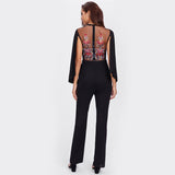 Drama Queen Black Embroidered Cape Sleeve Jumpsuit - Fashion Genie Boutique