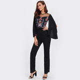 Drama Queen Black Embroidered Cape Sleeve Jumpsuit - Fashion Genie Boutique
