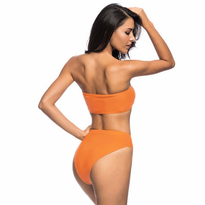 Poolside Service Orange Strapless Bikini Swimsuit - Fashion Genie Boutique
