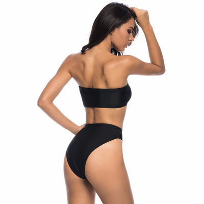 Poolside Service Black Strapless Bikini Swimsuit - Fashion Genie Boutique