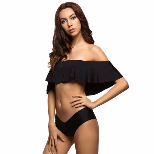 Sunkissed Black Bardot Bikini Swimsuit - Fashion Genie Boutique
