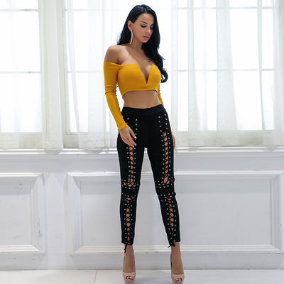 It Girl Yellow Plunge Long Sleeve Crop Top - Fashion Genie Boutique