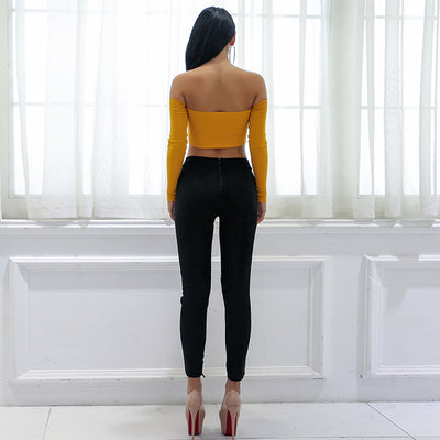 It Girl Yellow Plunge Long Sleeve Crop Top - Fashion Genie Boutique