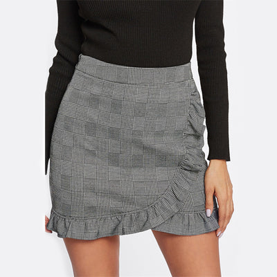 Wrap To It Grey Plaid Ruffle Wrap Mini Skirt - Fashion Genie Boutique