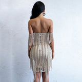 Iconic Bae Gold Fringe Glitter Embellished Mini Dress - Fashion Genie Boutique