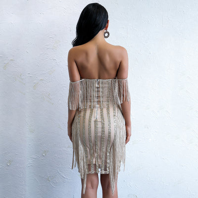 Iconic Bae Gold Fringe Glitter Embellished Mini Dress - Fashion Genie Boutique
