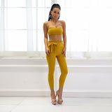 Byron Bay Yellow Strapless Crop Top & Trousers Co-Ord - Fashion Genie Boutique