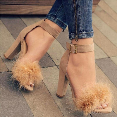 Love Bites Brown Feather Strappy Heels - Fashion Genie Boutique