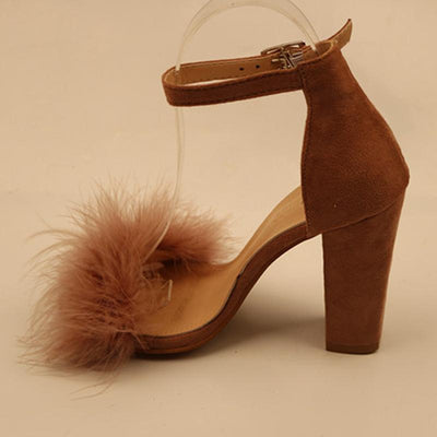 Love Bites Brown Feather Strappy Heels - Fashion Genie Boutique