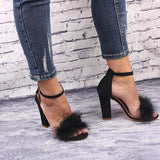 Love Bites Black Feather Strappy Heels - Fashion Genie Boutique