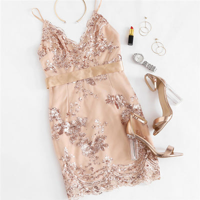 Grandeur Rose Gold Sequin Mini Dress - Fashion Genie Boutique