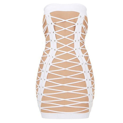 Hollywood Boulevard Nude & Black Bandage Strapless Mini Dress - Fashion Genie Boutique