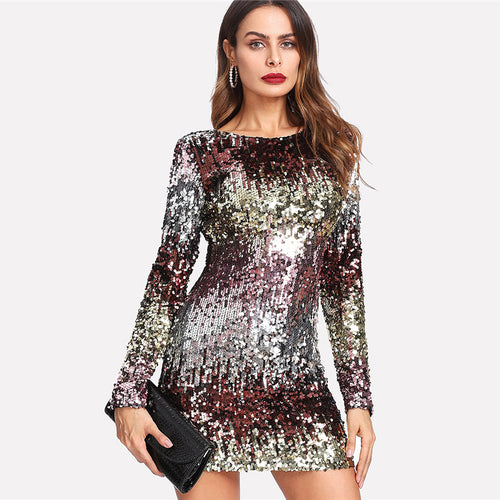 Love Bomb Multi Sequin Long Sleeve Mini Dress - Fashion Genie Boutique