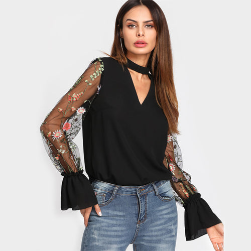Cross My Heart Black Flared Sleeve Choker Top - Fashion Genie Boutique