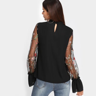 Cross My Heart Black Flared Sleeve Choker Top - Fashion Genie Boutique