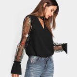 Cross My Heart Black Flared Sleeve Choker Top - Fashion Genie Boutique