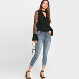 Cross My Heart Black Flared Sleeve Choker Top - Fashion Genie Boutique