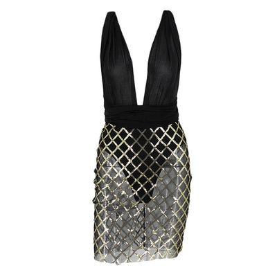 Follow Me Nude Plunge Sequin Mini Dress - Fashion Genie Boutique
