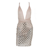 Follow Me Nude Plunge Sequin Mini Dress - Fashion Genie Boutique