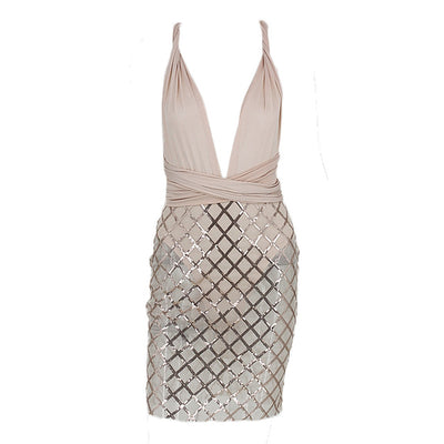 Follow Me Nude Plunge Sequin Mini Dress - Fashion Genie Boutique