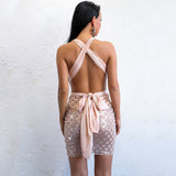 Follow Me Nude Plunge Sequin Mini Dress - Fashion Genie Boutique