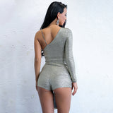 Sheer Me Out Gold Pleated Asymmetric Playsuit - Fashion Genie Boutique