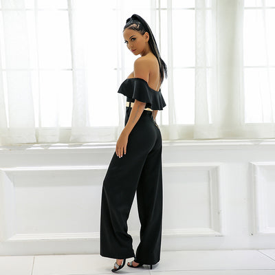 Sundown Black Bardot Ruffle Jumpsuit - Fashion Genie Boutique