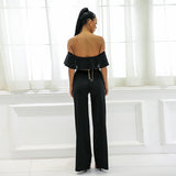 Sundown Black Bardot Ruffle Jumpsuit - Fashion Genie Boutique