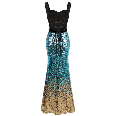 Mermaids Tale Blue Multi Gradient Sequin Split Maxi Dress - Fashion Genie Boutique