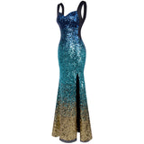 Mermaids Tale Blue Multi Gradient Sequin Split Maxi Dress - Fashion Genie Boutique