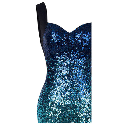 Mermaids Tale Blue Multi Gradient Sequin Split Maxi Dress - Fashion Genie Boutique