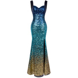 Mermaids Tale Blue Multi Gradient Sequin Split Maxi Dress - Fashion Genie Boutique