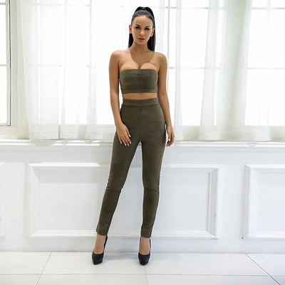 Fit Together Green Strapless Top and Trousers Co-Ord - Fashion Genie Boutique