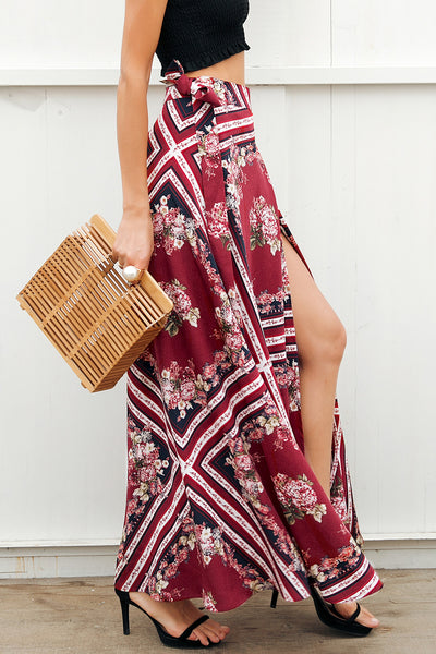 Joanna Burgundy Elegant Jersey Maxi Skirt - Fashion Genie Boutique