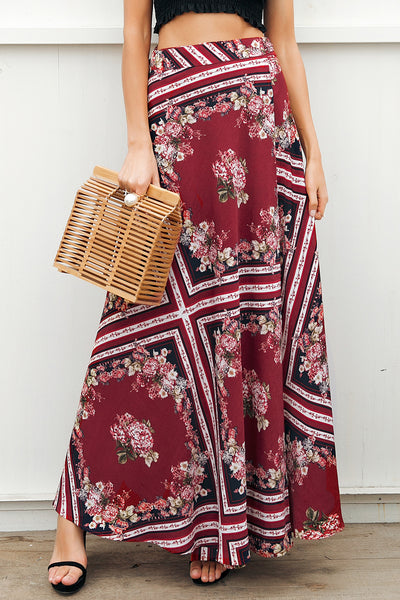 Joanna Burgundy Elegant Jersey Maxi Skirt - Fashion Genie Boutique
