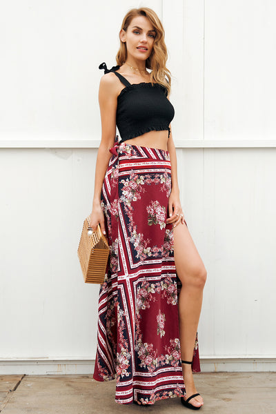Joanna Burgundy Elegant Jersey Maxi Skirt - Fashion Genie Boutique