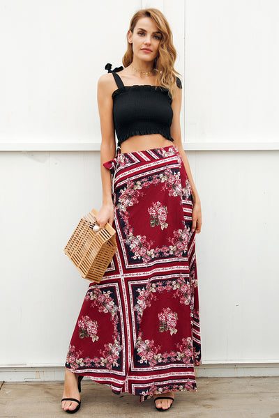 Joanna Burgundy Elegant Jersey Maxi Skirt - Fashion Genie Boutique