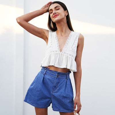 Summer Song Yellow Frill Wrap Front Crop Top - Fashion Genie Boutique