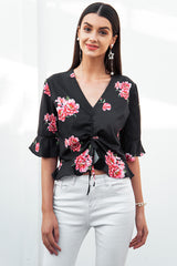 Berry Blast Black Floral Frill Top - Fashion Genie Boutique