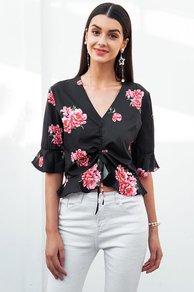 Berry Blast Black Floral Frill Top - Fashion Genie Boutique