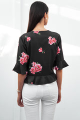 Berry Blast Black Floral Frill Top - Fashion Genie Boutique