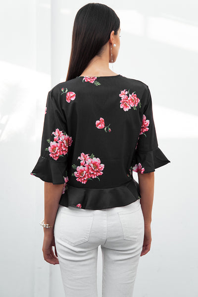 Berry Blast Black Floral Frill Top - Fashion Genie Boutique
