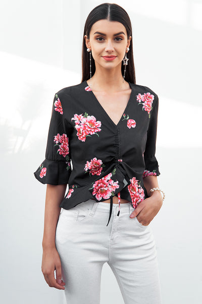 Berry Blast Black Floral Frill Top - Fashion Genie Boutique