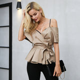 Sweet Like Candy Champagne Frill Sleeve Peplum Bardot Top - Fashion Genie Boutique