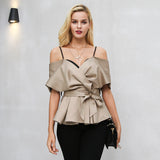 Sweet Like Candy Champagne Frill Sleeve Peplum Bardot Top - Fashion Genie Boutique