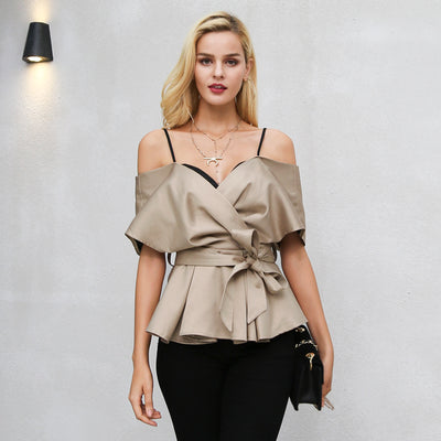 Sweet Like Candy Champagne Frill Sleeve Peplum Bardot Top - Fashion Genie Boutique