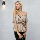 Sweet Like Candy Champagne Frill Sleeve Peplum Bardot Top - Fashion Genie Boutique